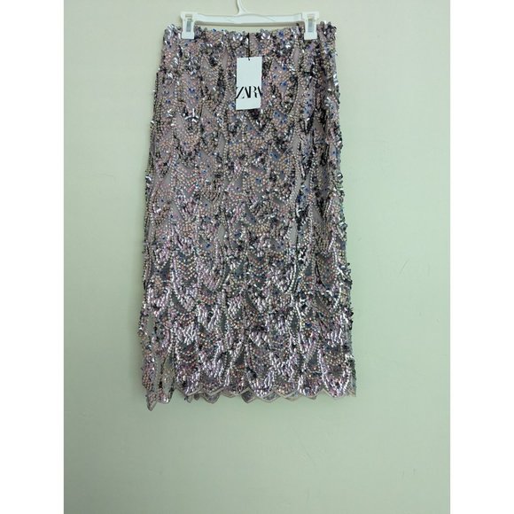 ZARA WOMEN MIDI SEQUIN MULTICOLORED SKIRT NWT XS,S,M,L - Picture 9 of 16